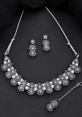 Oxidized Designer Stone Studded Jewellery Set