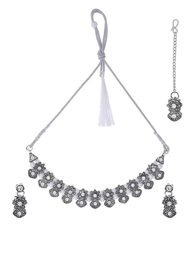 Oxidized Designer Stone Studded Jewellery Set