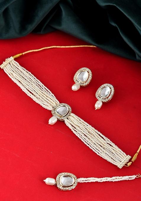 White Kundan Studded Choker Set