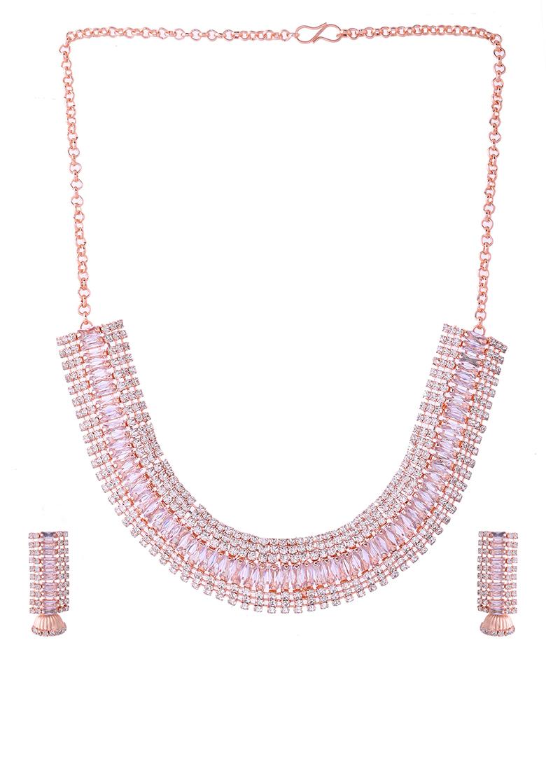 Rose Gold Plated Artificial Stones Studded Choker Jewellery Set