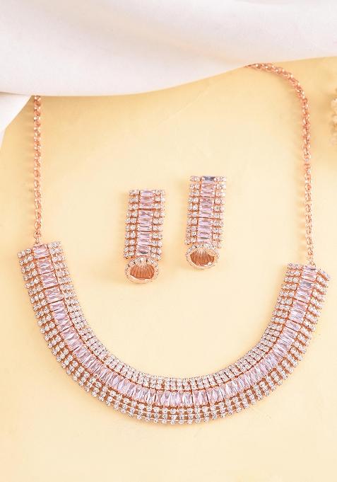 Rose Gold Plated Artificial Stones Studded Choker Jewellery Set