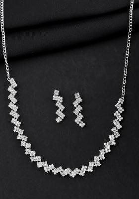 Silver Plated Stones Studded Minimal Designed Jewellery Set