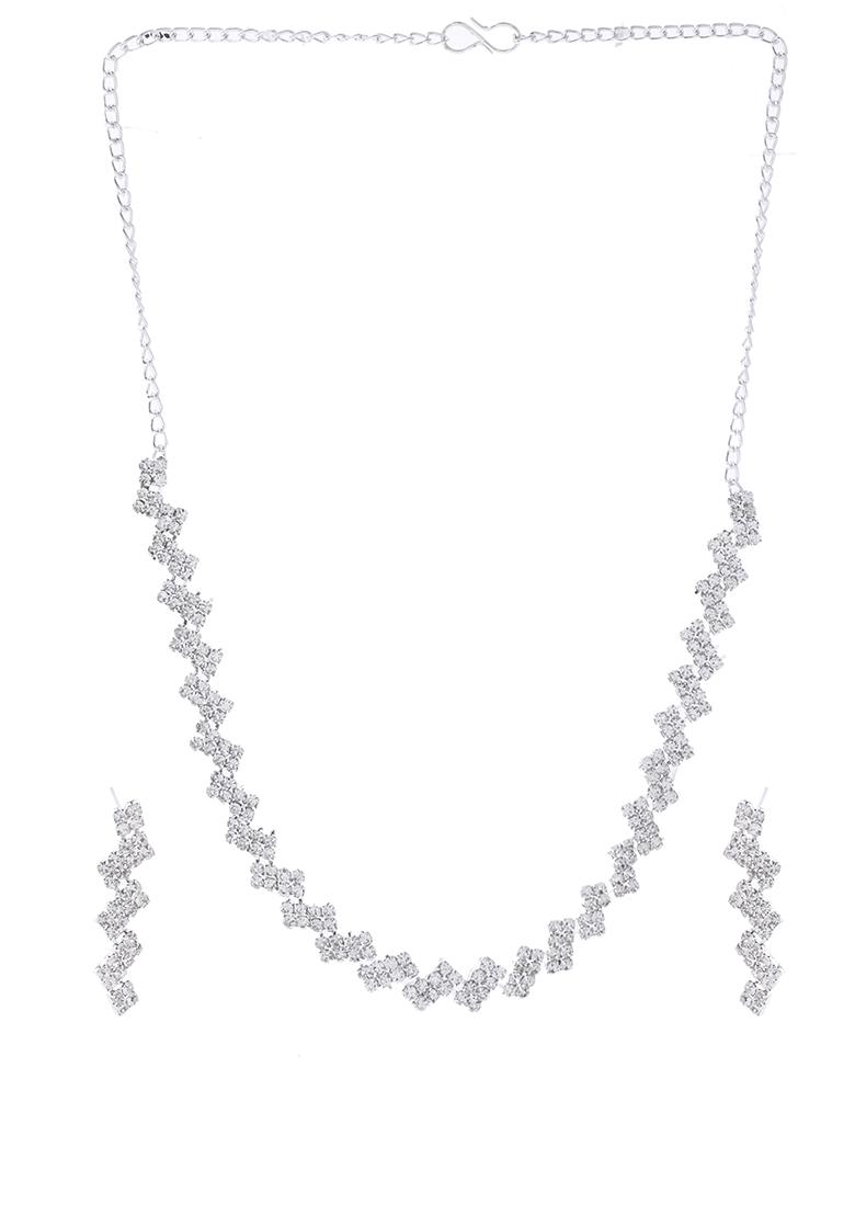Silver Plated Stones Studded Minimal Designed Jewellery Set