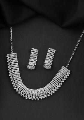 Silver Plated Artificial Stones Studded Choker Jewellery Set