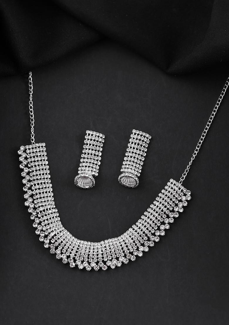 Silver Plated Artificial Stones Studded Choker Jewellery Set
