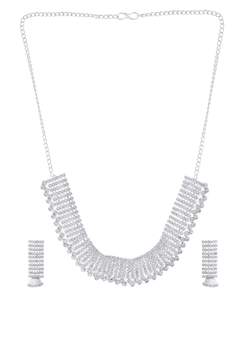 Silver Plated Artificial Stones Studded Choker Jewellery Set