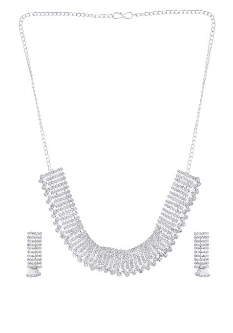 Silver Plated Artificial Stones Studded Choker Jewellery Set
