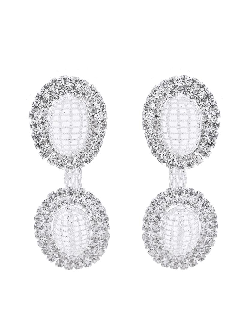 Silver Plated Stones Studded Oval Shaped Jewellery Set