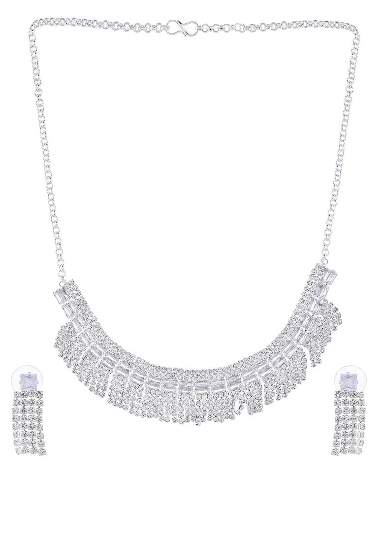Silver Plated Stones Studded Jewellery Set