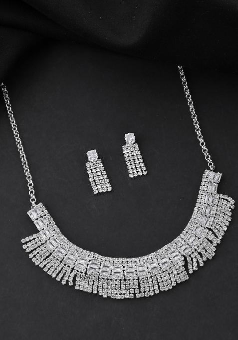 Silver Plated Stones Studded Jewellery Set
