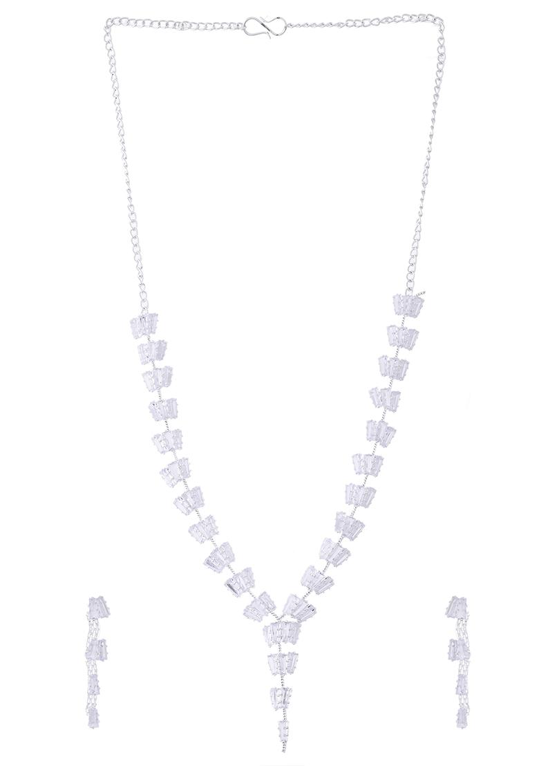 Silver Plated Artifical Stone Studded Necklace Set