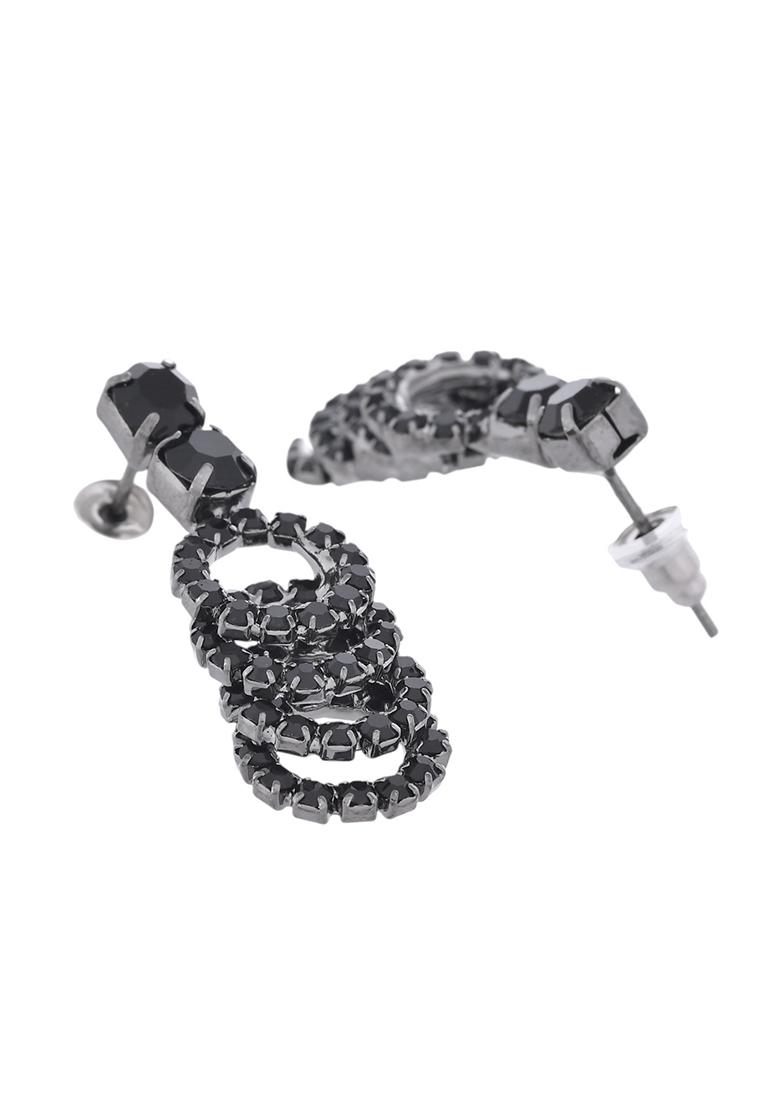 Black Circular Stone Studded Jewellery Set