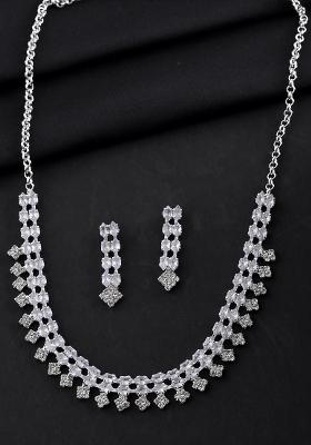 Silver Plated Cz Stones Studded Necklace Set