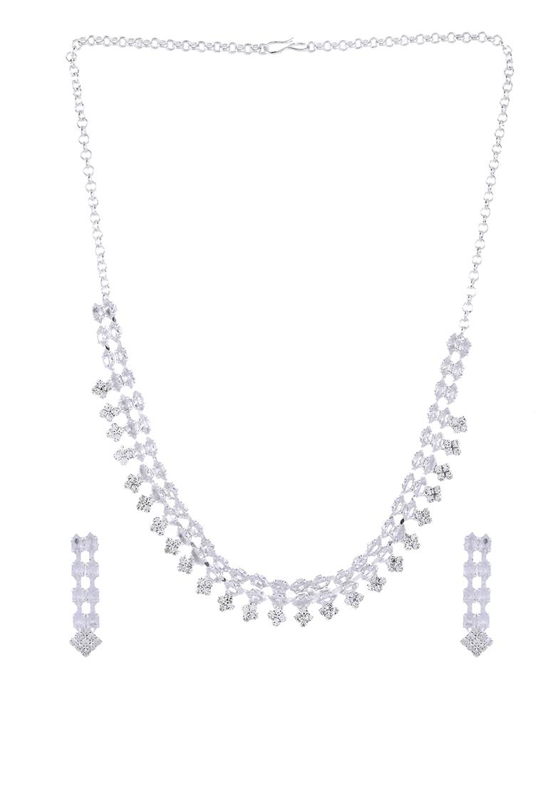 Silver Plated Cz Stones Studded Necklace Set
