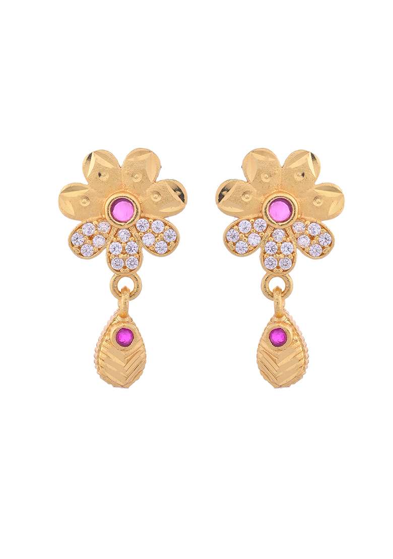 Gold Plated Floral Shaped Ad Stone Studded Chain Set - Indya