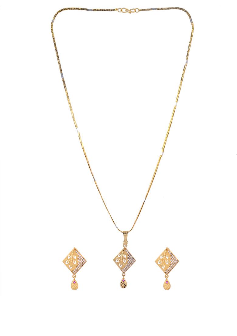 Gold Plated Geomatrical Ad Stone Studded Chain Set