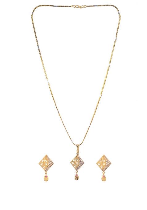 Gold Plated Geomatrical Ad Stone Studded Chain Set