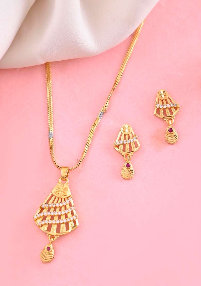Gold Plated Designer Shaped Ad Stone Studded Chain Set - Indya