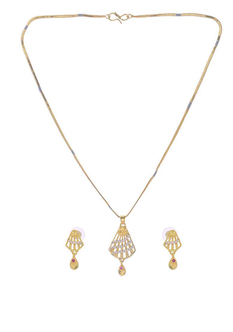 Gold Plated Designer Shaped Ad Stone Studded Chain Set