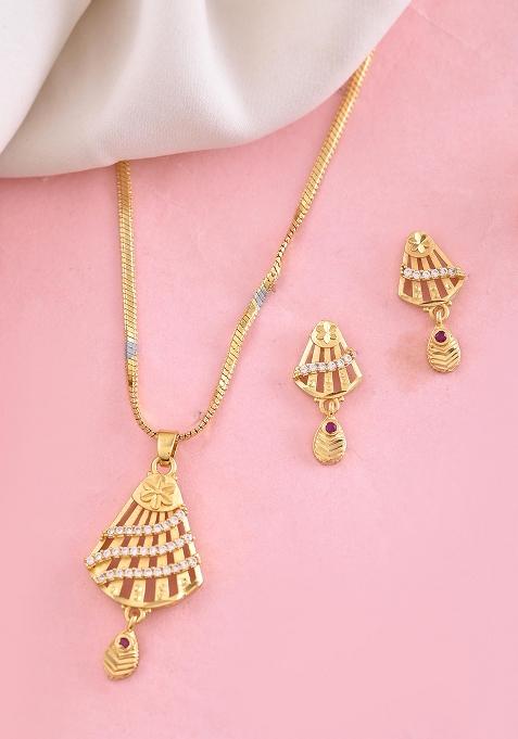 Gold Plated Designer Shaped Ad Stone Studded Chain Set