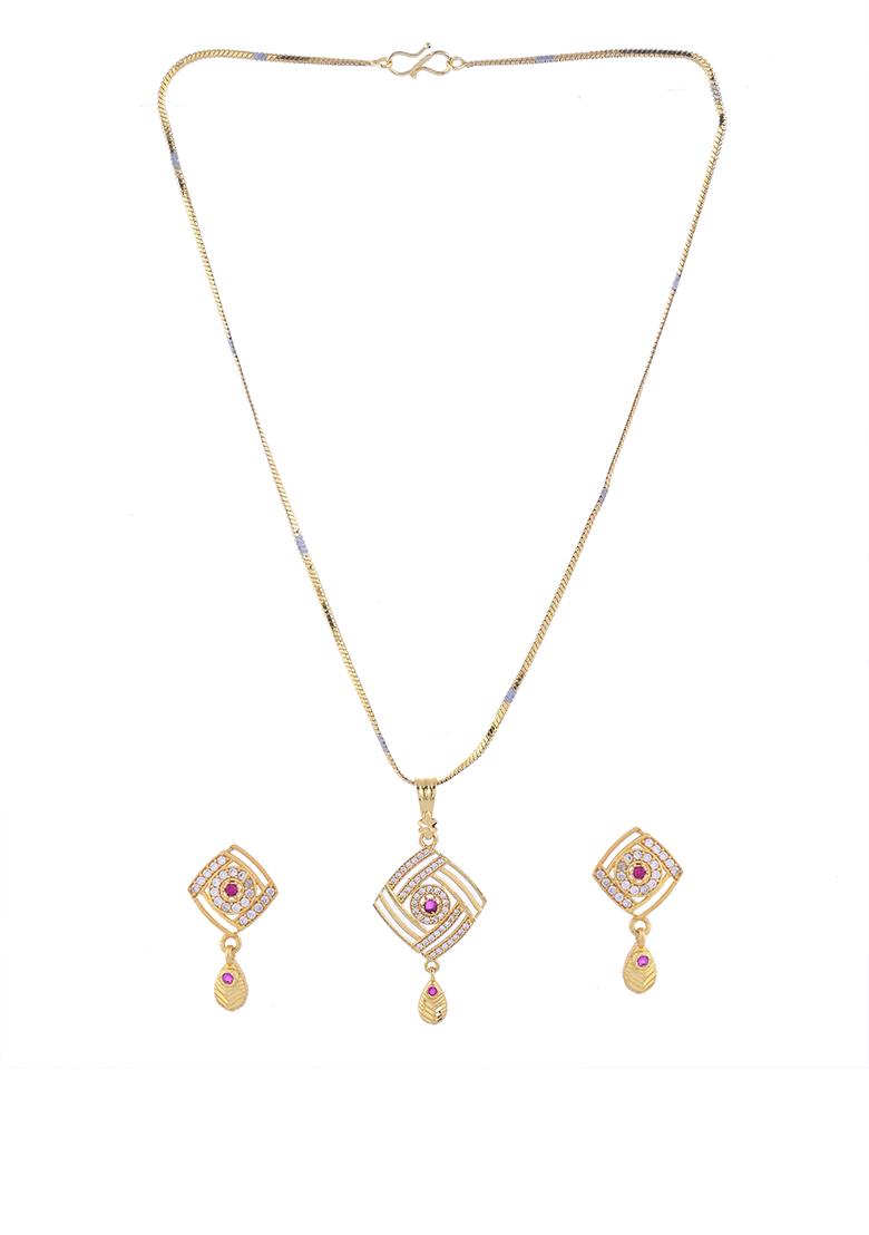 Gold Plated Square Shaped Ad Stone Studded Chain Set