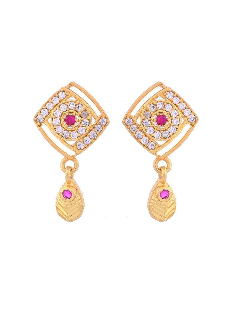 Gold Plated Square Shaped Ad Stone Studded Chain Set - Indya