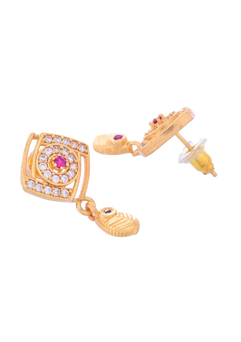 Gold Plated Square Shaped Ad Stone Studded Chain Set