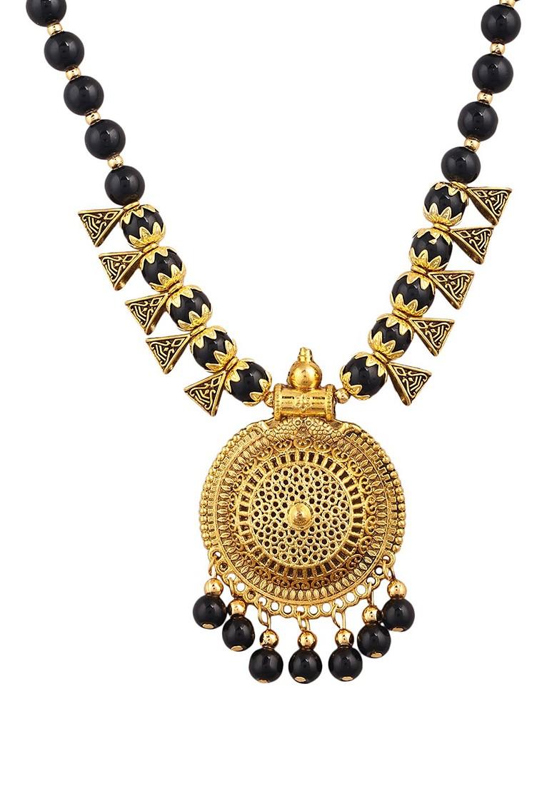 Black Pearl Beaded Gold Plated Necklace Set