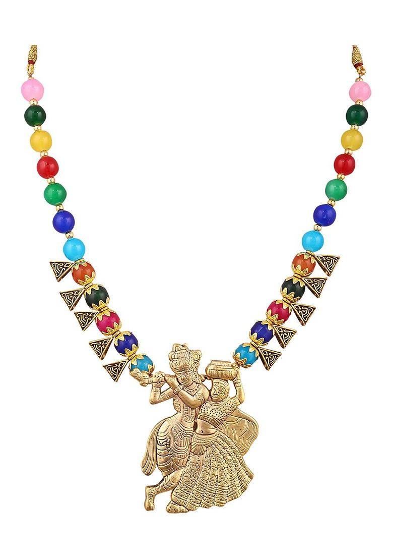 Gold Beaded Oxidised Necklace Set