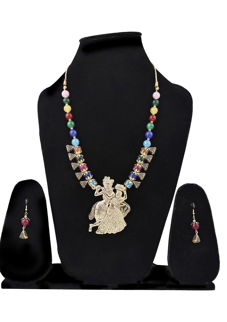 Gold Beaded Oxidised Necklace Set