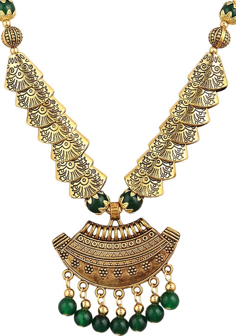 Green Pearl Beaded Gold Plated Necklace Set