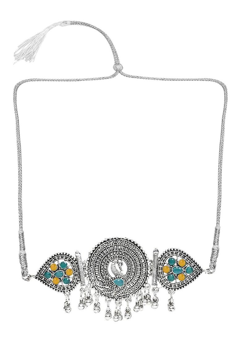 Silver Stone Studded Gold Plated Necklace Set