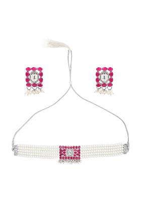 Silver Beaded Oxidised Necklace Set