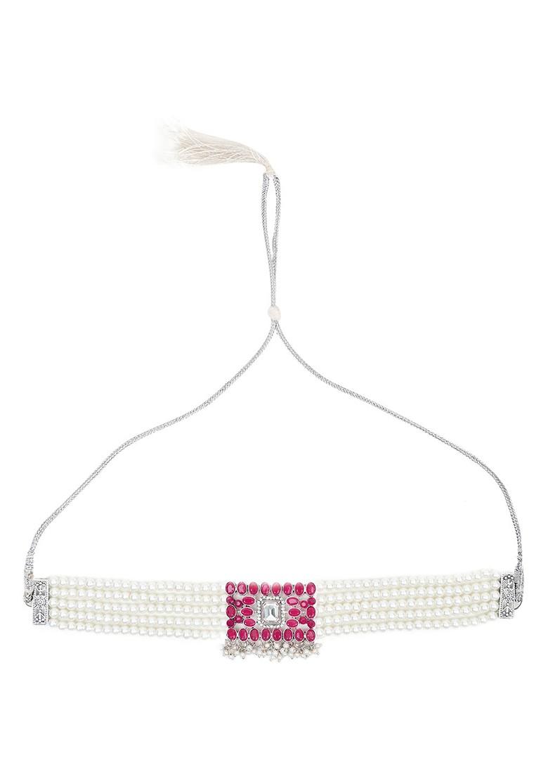 Silver Beaded Oxidised Necklace Set