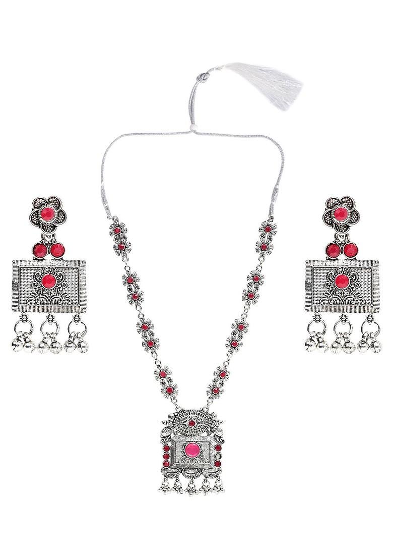 Silver Stone Studded Gold Plated Necklace Set