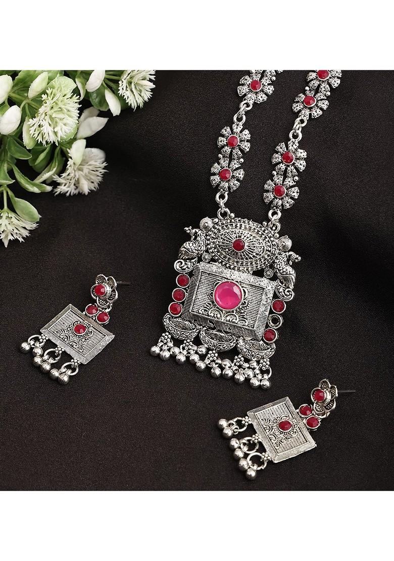 Silver Stone Studded Gold Plated Necklace Set