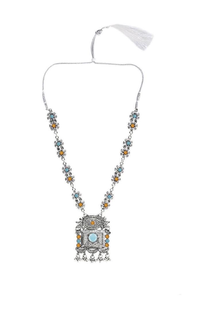 Yellow Beaded Silver Plated Necklace Set
