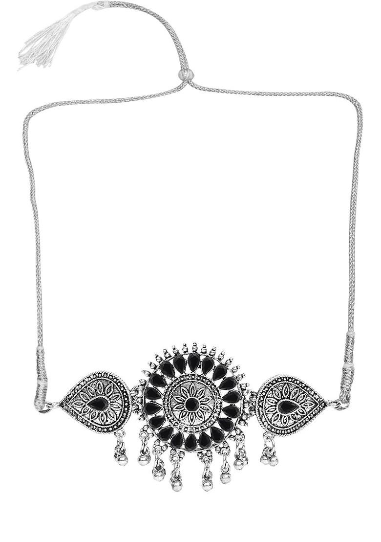 Silver Stone Studded Gold Plated Necklace Set