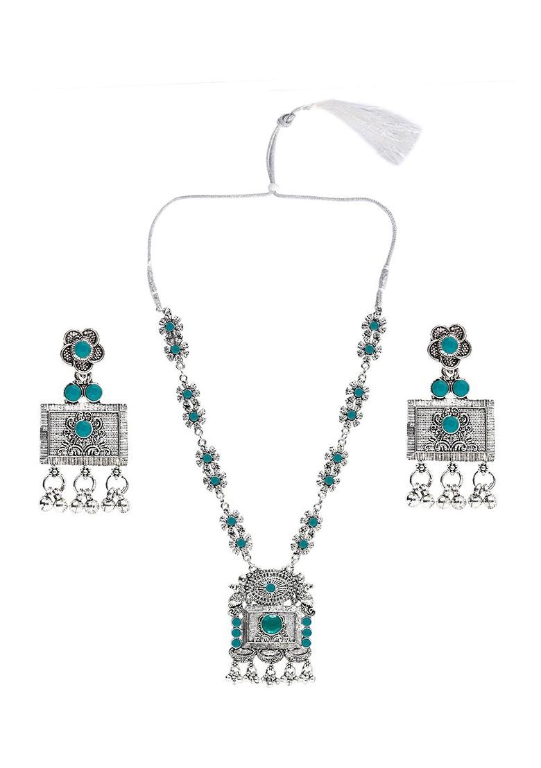 Green Beaded Gold Plated Necklace Set