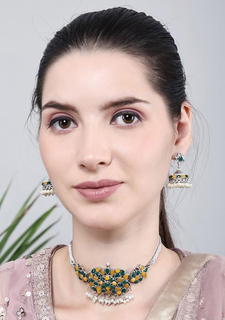 Silver Beaded Gold Plated Necklace Set