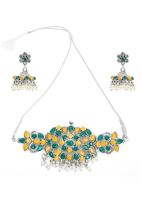 Silver Beaded Gold Plated Necklace Set