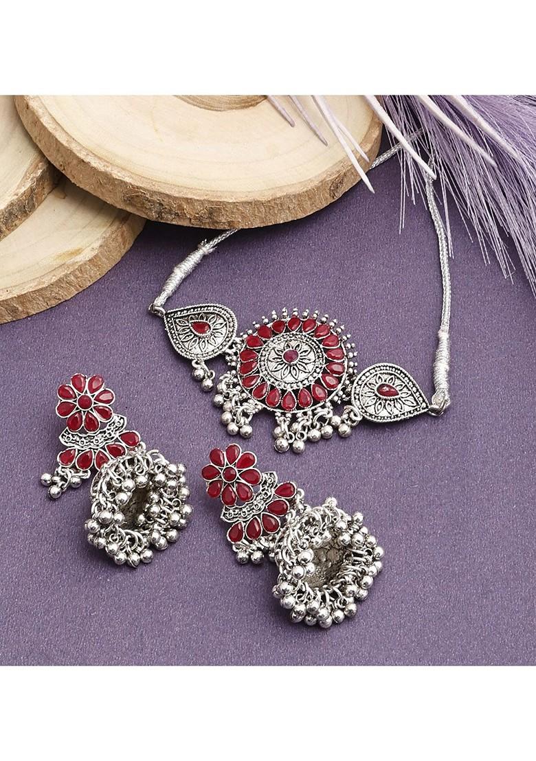 Silver Beaded Gold Plated Necklace Set