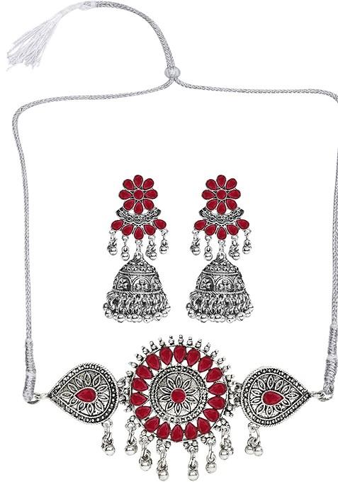 Silver Beaded Gold Plated Necklace Set