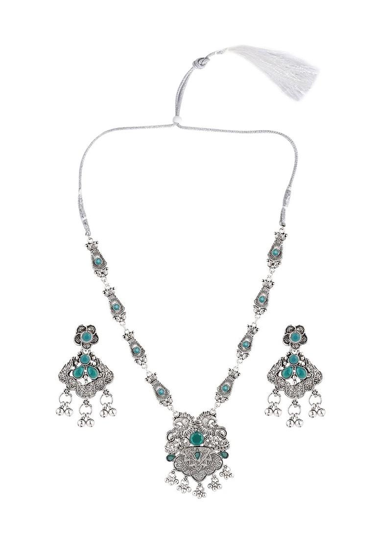 Silver Stone Studded Gold Plated Necklace Set