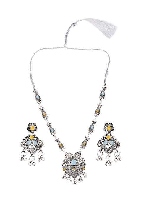 Silver Beaded Gold Plated Necklace Set