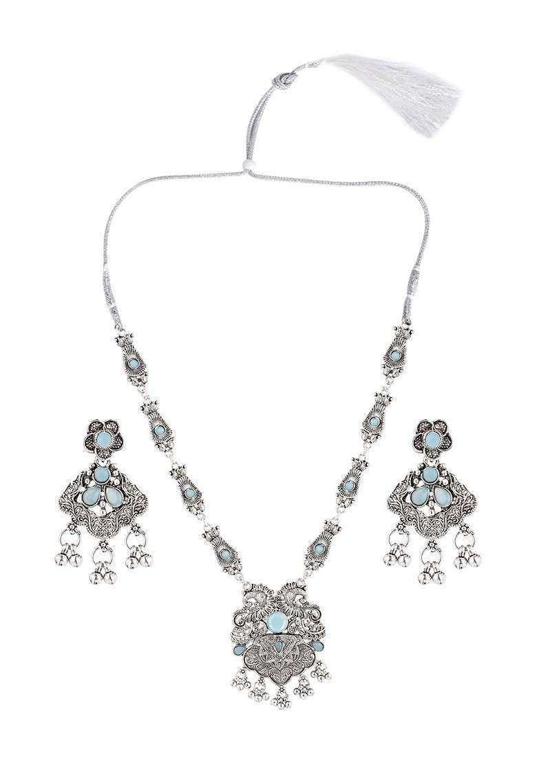 Silver Beaded Gold Plated Necklace Set - Indya