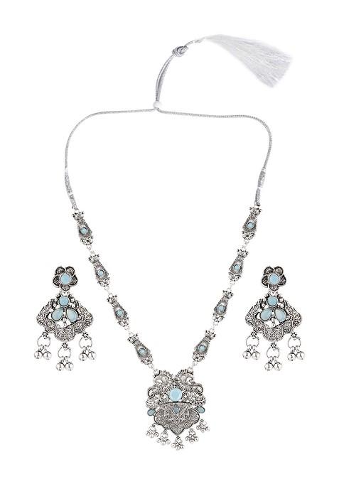 Silver Beaded Gold Plated Necklace Set