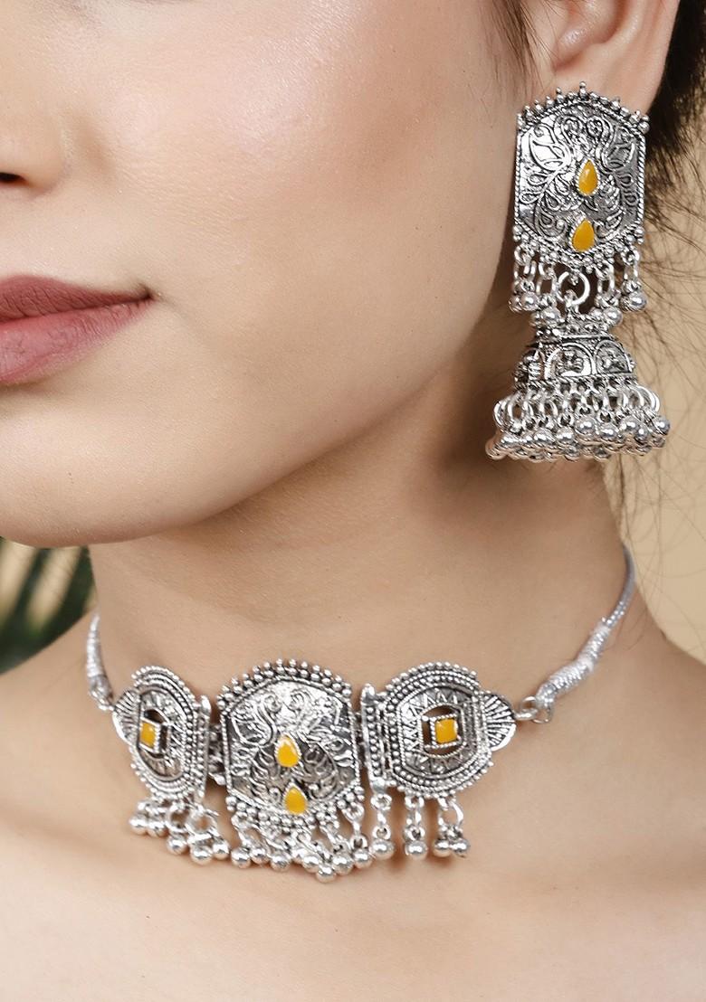 Yellow Stone Studded Gold Plated Necklace Set