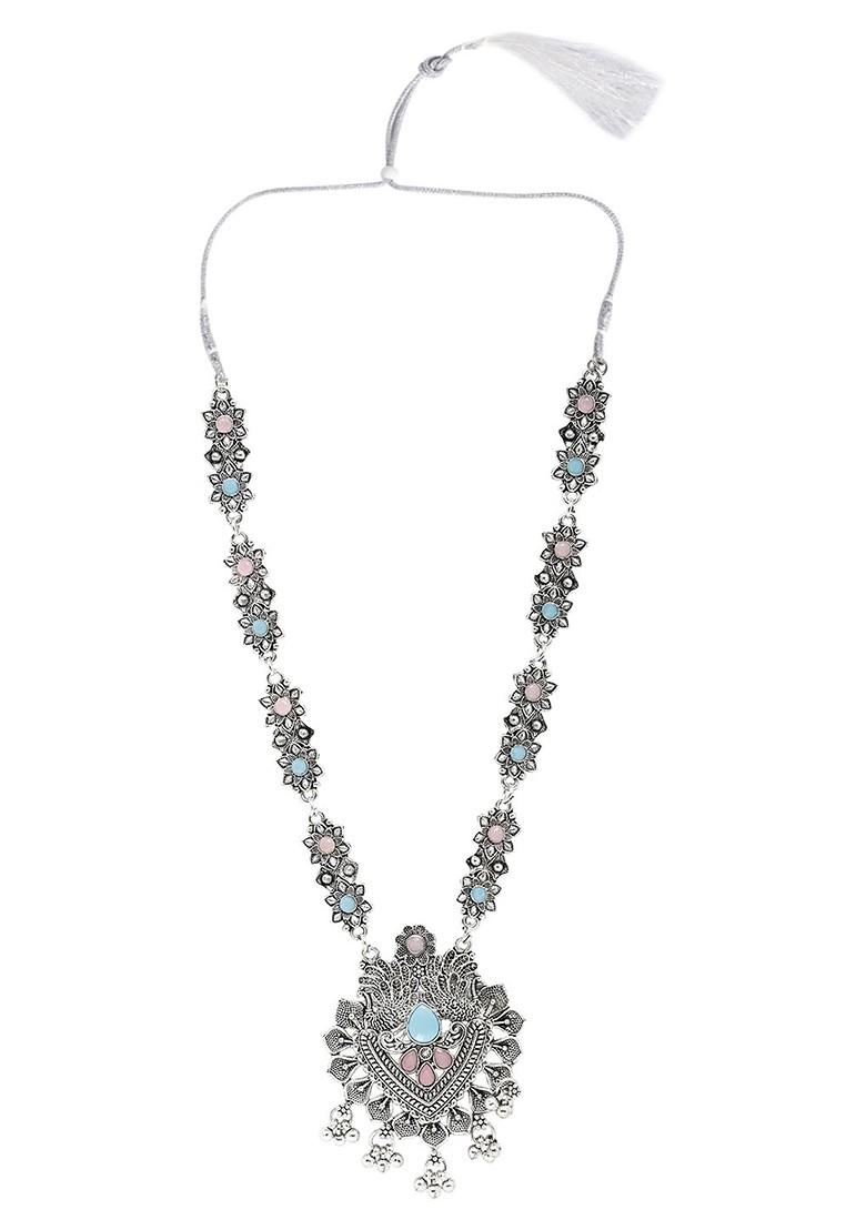 Silver Stone Studded Gold Plated Necklace Set