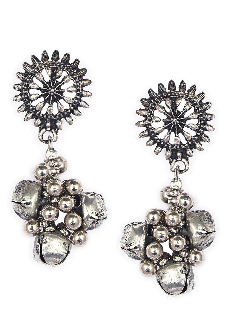 Silver Beaded Oxidised Necklace Set